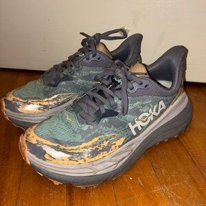 Hoka Men's Trail Running Shoes in Green and Orange Accents